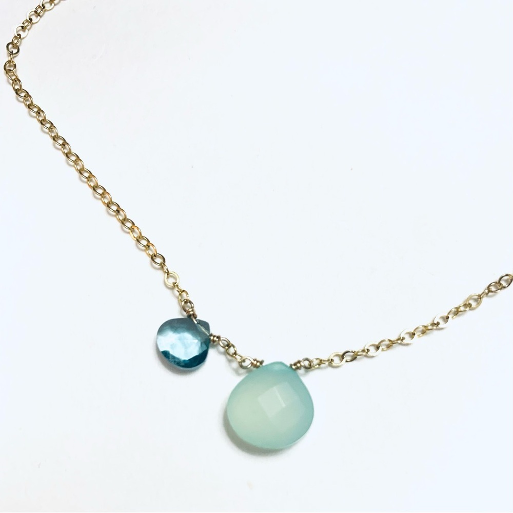 FINE JEWELRY 14K Gold Filled Chain with Blue Topez/ Chalcedony Double Gemstone - Picture 4 of 4